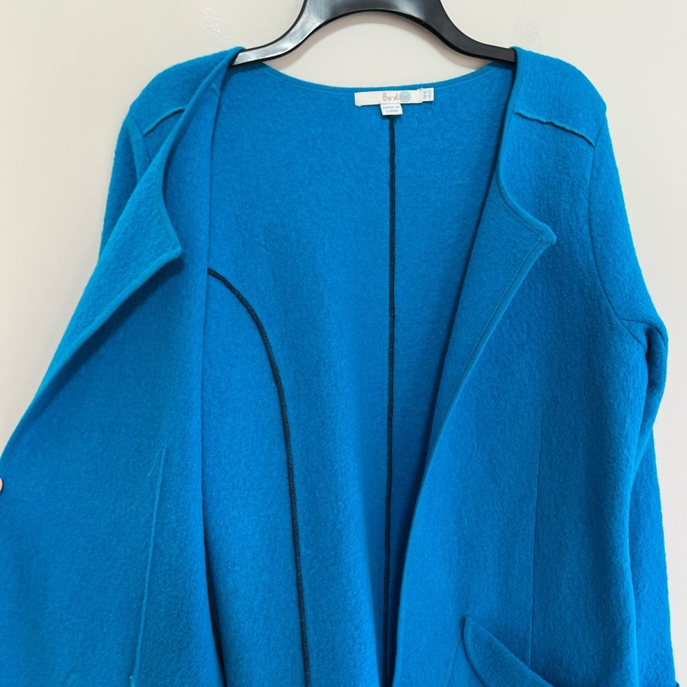 Boden Vintage Boiled Wool Open Front Cardigan Coat in Cobalt Blue, size 12 - Picture 4 of 9